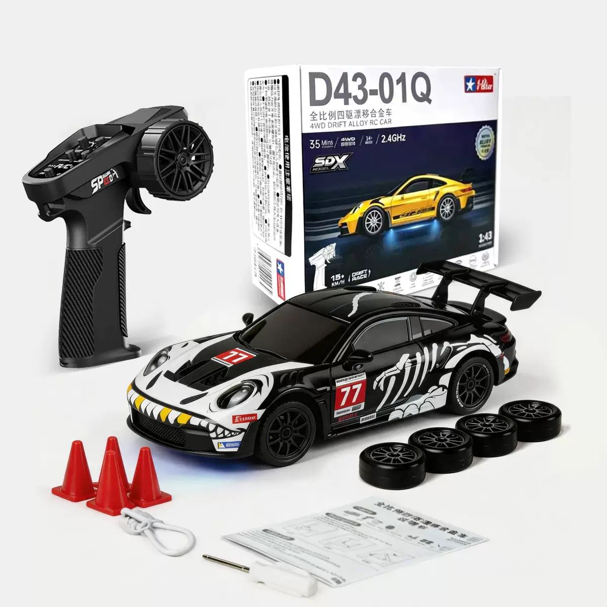 Hstar D43-01Q 1:43 Skeleton Rexy Porsche 911 GT3 R #77 4WD RC drift car