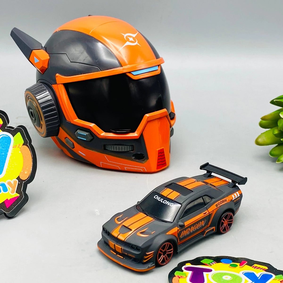1:64 mini RC Dodge drift car with black and orange racing design