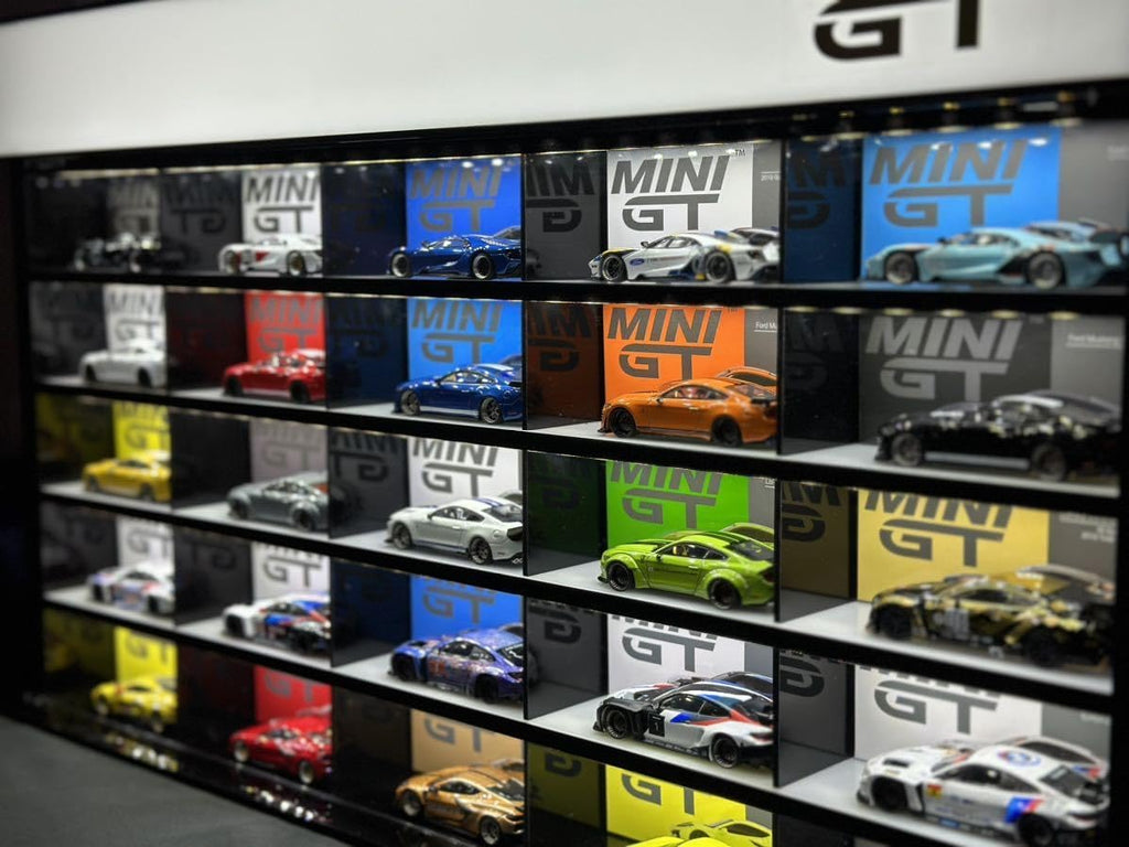 1:64 scale model car display cabinet with LED lighting.