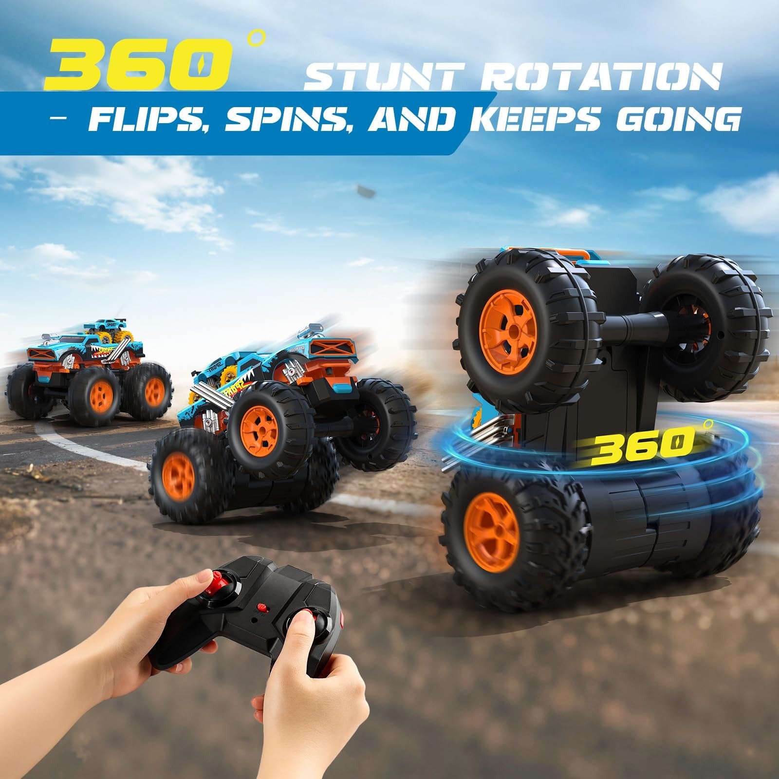 RC 2-in-1 Monster Launcher Track 333-TS251401  1:16 360° Flips 60min Play Kids