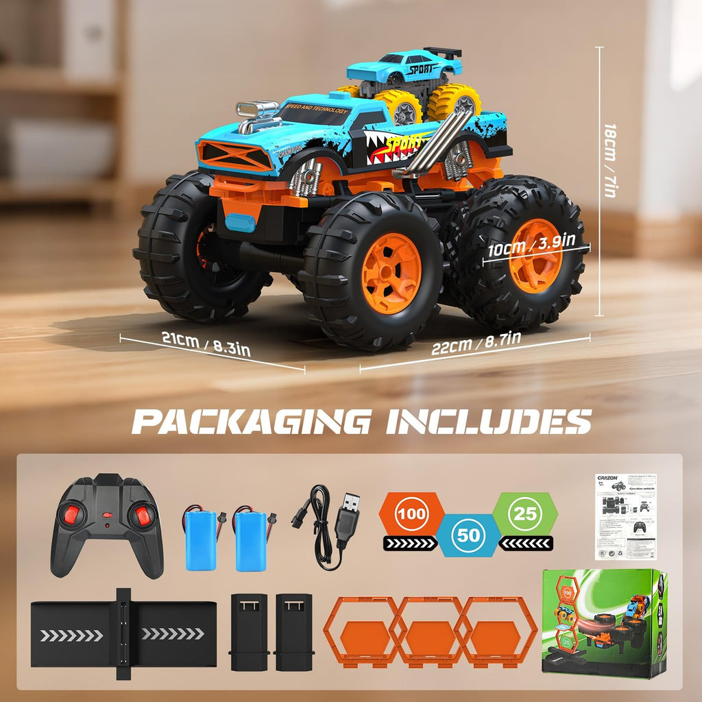 RC 2-in-1 Monster Launcher Track 333-TS251401  1:16 360° Flips 60min Play Kids