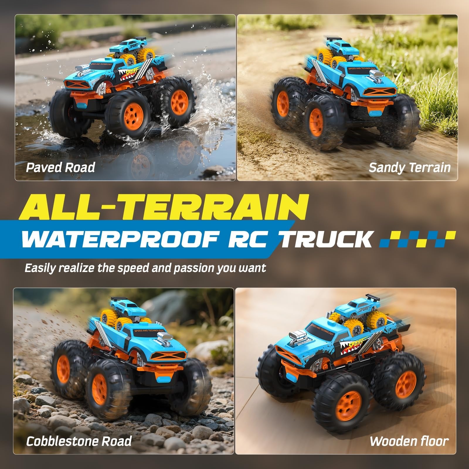 RC 2-in-1 Monster Launcher Track 333-TS251401  1:16 360° Flips 60min Play Kids