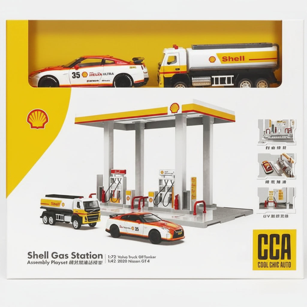 CCA 67277E Shell Gas Station 1:72 Volvo & 1:42 Nissan Diecast Model