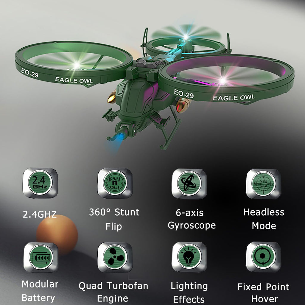 EO-29 Eagle Owl 6-Channel Fighter RC Drone with LED Lights