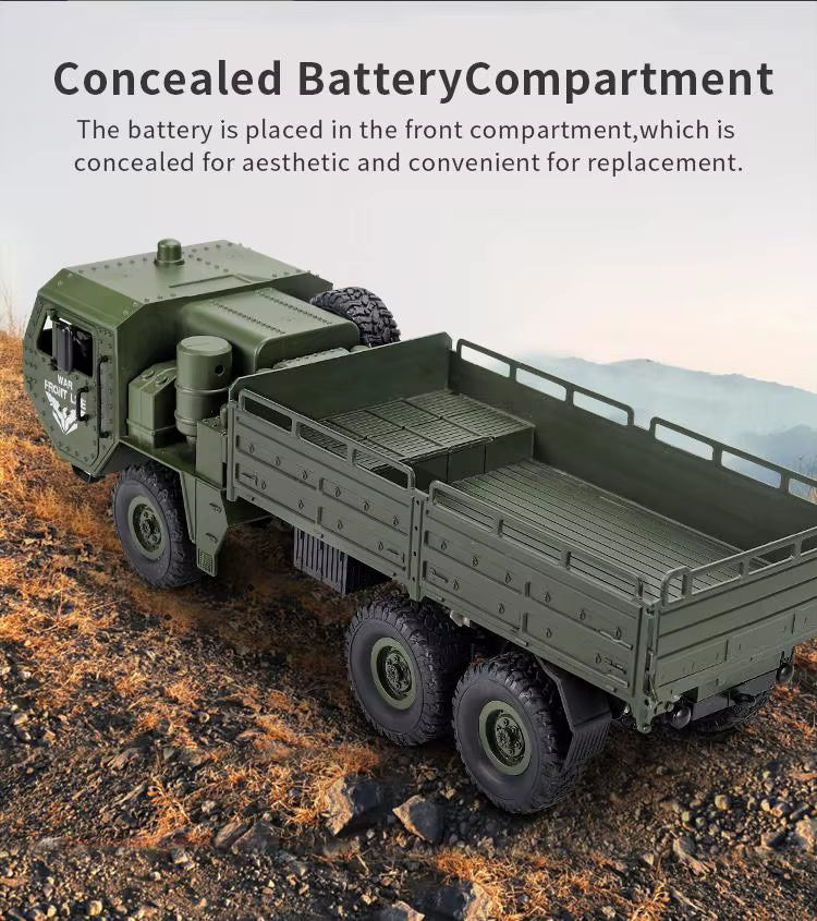 JJRC Q75 1:16 6WD RC Military Transport Truck — Triple Diffs, LED (RTR) — Hi/Lo speed