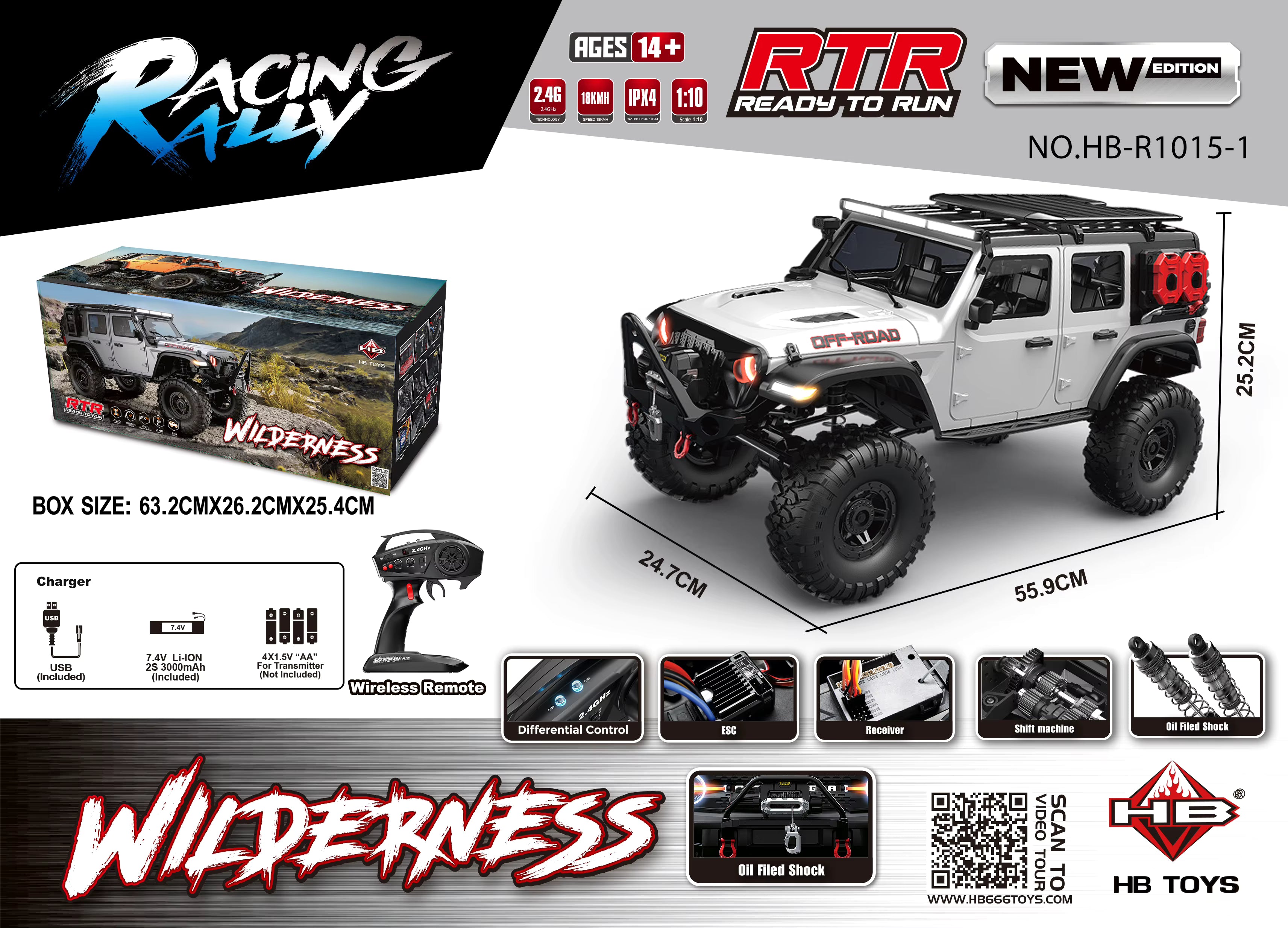 HB R1015-1 1:10 4WD Rock Crawler RC Car with Electronic Differential Lock