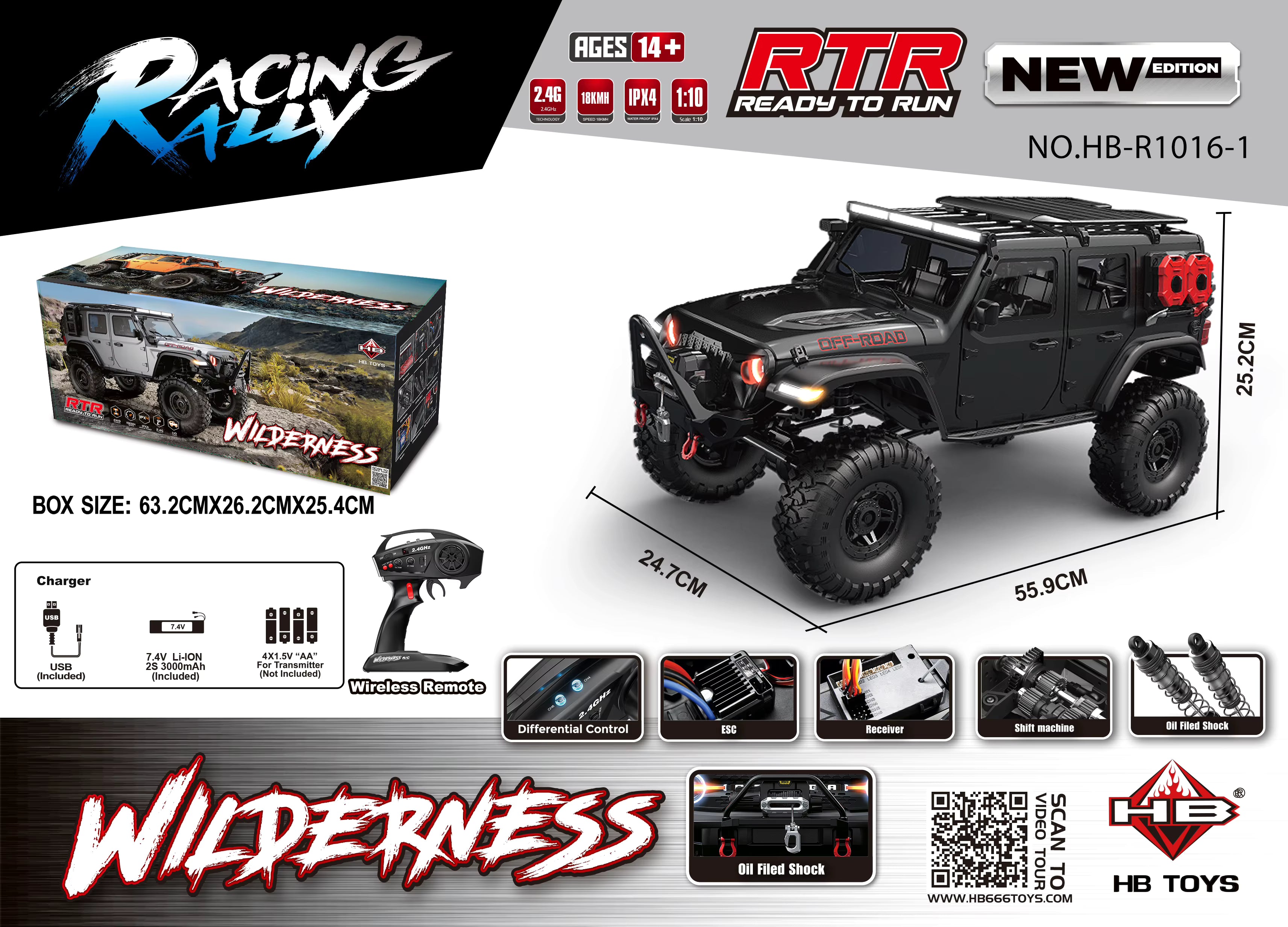 HB R1016-1 1:10 4WD Rock Crawler RC Car with Electronic Differential Lock