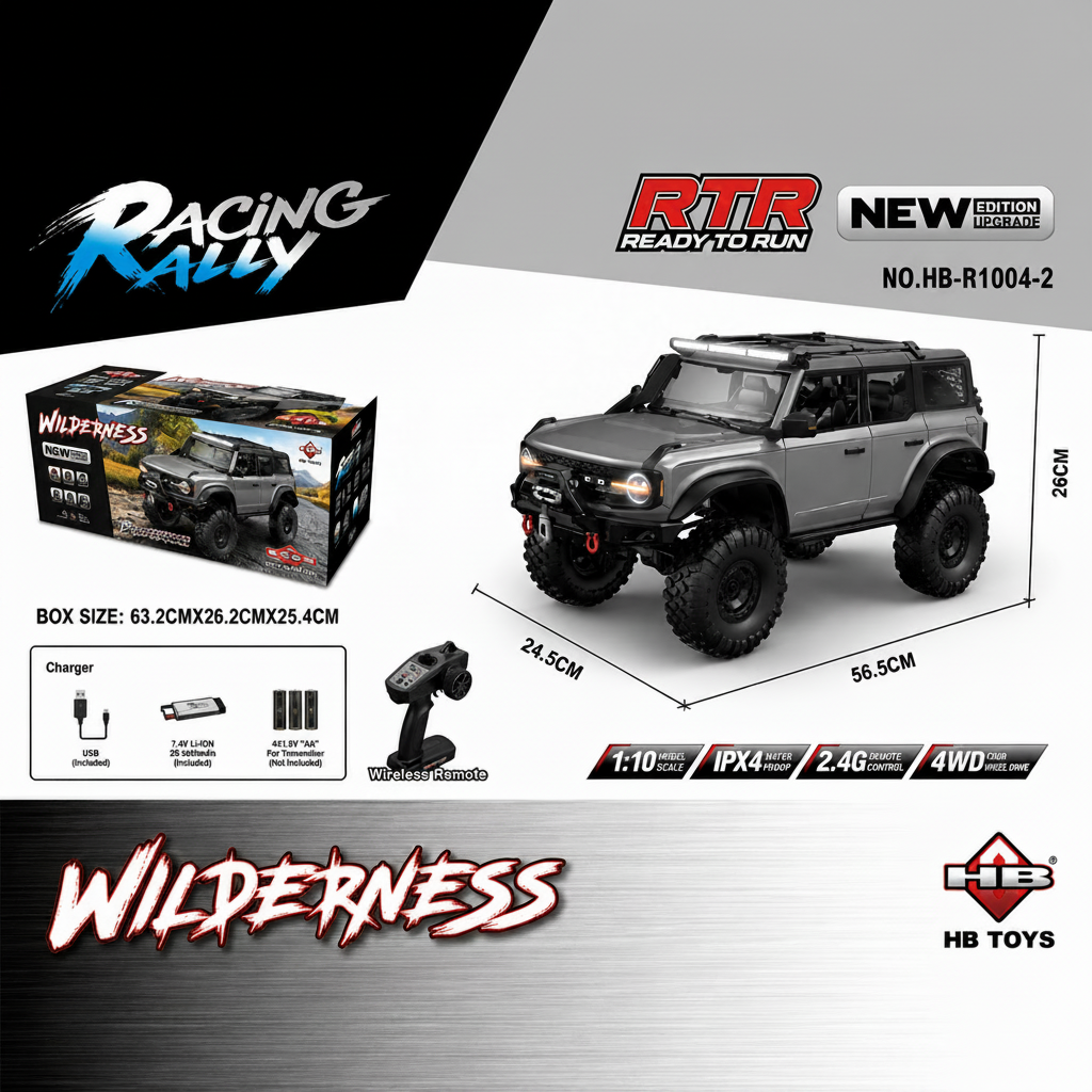 HB Toys R1004-2 1:10 Ford Bronco "Upgraded" 4WD RC Rock Crawler — Winch, Diff Locks, 2-Speed (RTR)