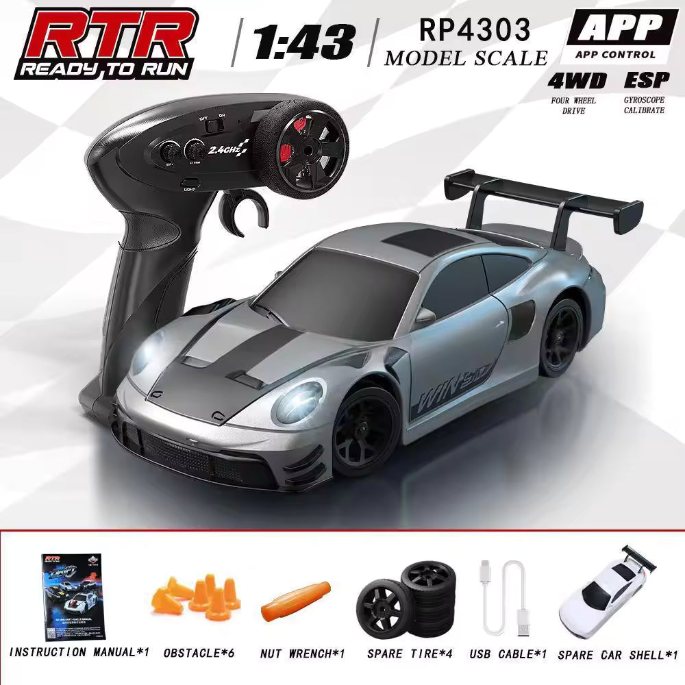 HB Toys RP4303 1:43 Porsche 911 GT3 R Grey RC Drift Car