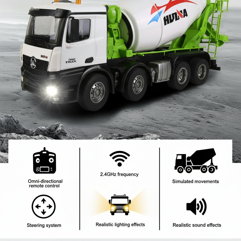 HUINA 1537 1:14 RC Cement Mixer Truck Front View