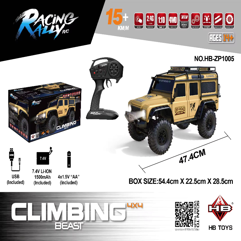 1:10 4WD RC Rock Crawler — Defender Body, Desert Yellow (RTR)