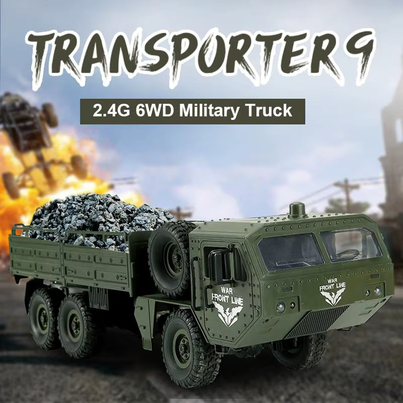 JJRC Q75 1:16 6WD RC Military Transport Truck — Triple Diffs, LED (RTR) — 1:16 scale