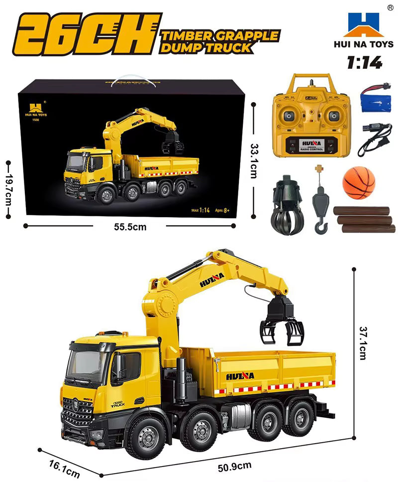 Huina 1538 1 14 RC Dump Truck with Alloy Timber Grabber
