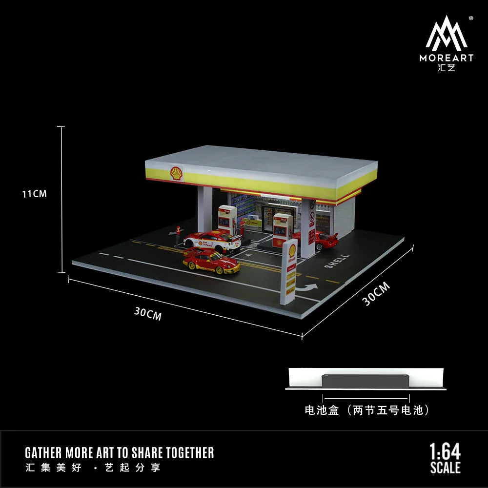 MoreArt MO936209 1:64 Shell Gas Station Scene Diorama & Garage