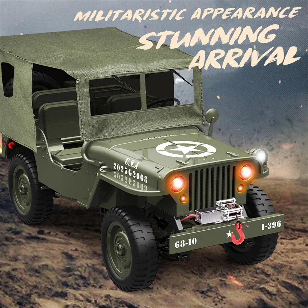 JJRC C8815 1:10 Willys Military Jeep 4WD RC Crawler — Full Lights, Working Steering Wheel (RTR) — Metal-reinforced chassis