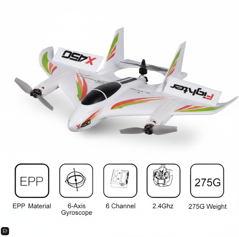 GoolRC WLtoys XK X450 Aviator Airplane 2.4GHz 6 Channel Brushless Motor RC Aircraft